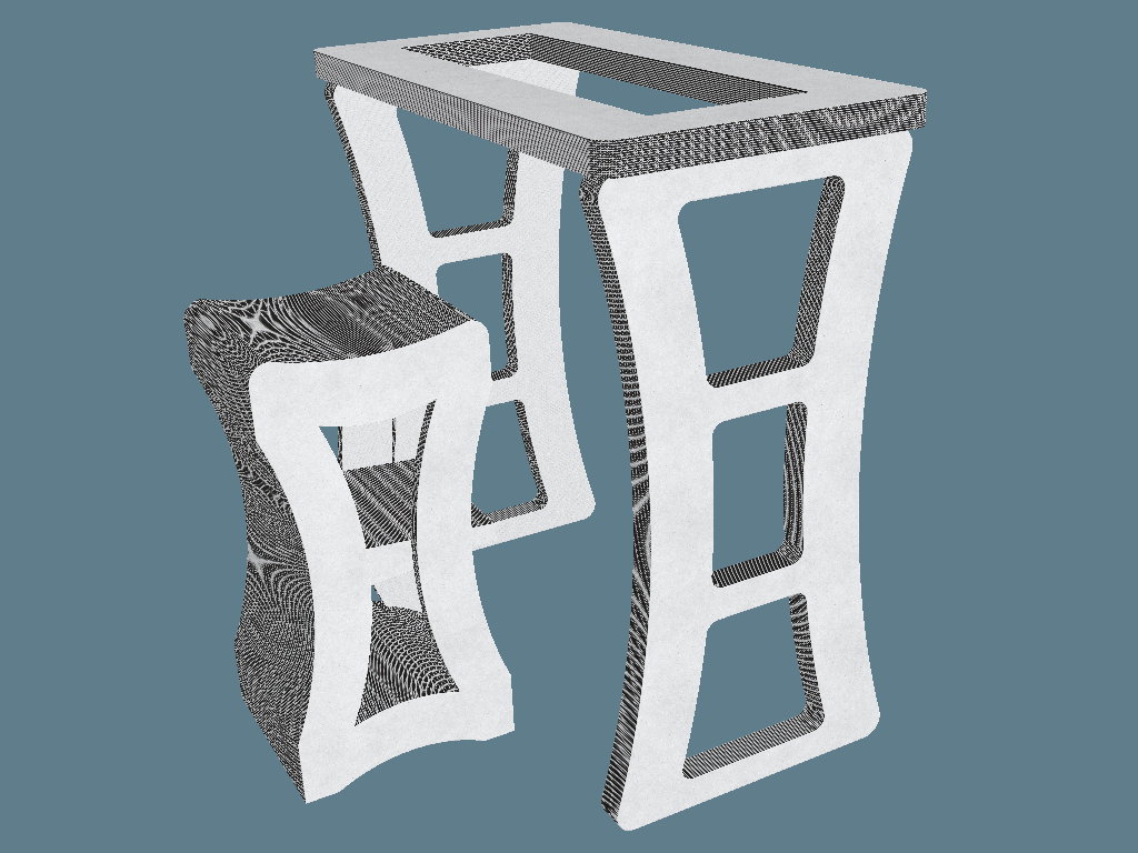 EVC80059 Table and Stool — Cardboard Furniture 3D template by 1Displays