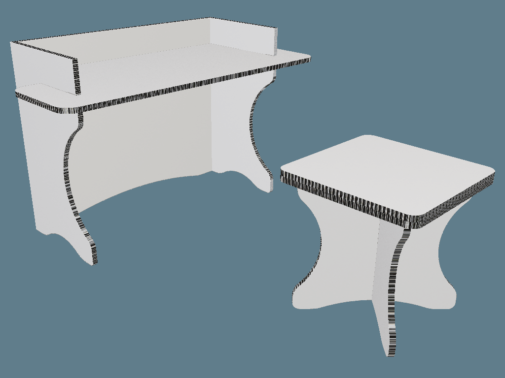 ICB20002 Writing Table and Glued Stool — Cardboard Furniture 3D template by 1Displays