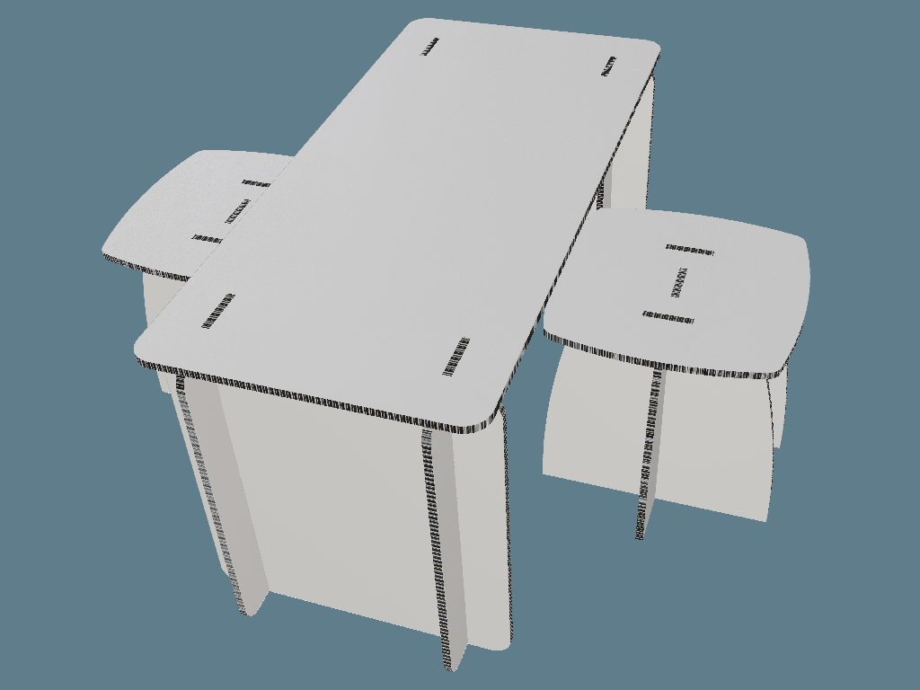 ICB20006 Table and Stools — Cardboard Furniture 3D template by 1Displays