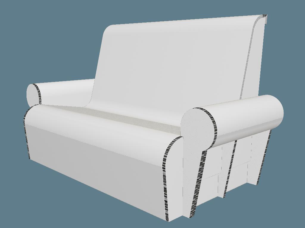 ICB20241 Sofa Glued Rounded Arm Rests — Cardboard Furniture 3D template by 1Displays
