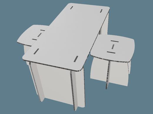 ICB20006 Table and Stools 3D render